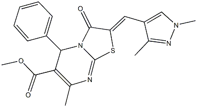 methyl 2-[(1,3-dimethyl-1H-pyrazol-4-yl)methylene]-7-methyl-3-oxo-5-phenyl-2,3-dihydro-5H-[1,3]thiazolo[3,2-a]pyrimidine-6-carboxylate 구조식 이미지