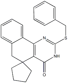 2-(benzylsulfanyl)-5,6-dihydrospiro(benzo[h]quinazoline-5,1'-cyclopentane)-4(3H)-one 구조식 이미지