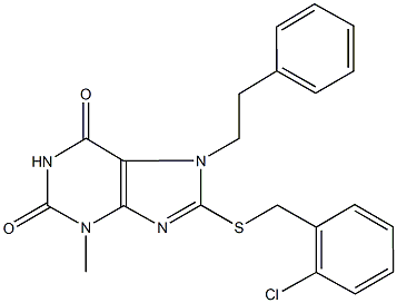 8-[(2-chlorobenzyl)sulfanyl]-3-methyl-7-(2-phenylethyl)-3,7-dihydro-1H-purine-2,6-dione 구조식 이미지