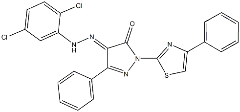 3-phenyl-1-(4-phenyl-1,3-thiazol-2-yl)-1H-pyrazole-4,5-dione 4-[(2,5-dichlorophenyl)hydrazone] 구조식 이미지