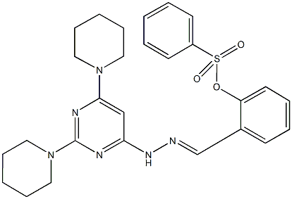 2-{2-[2,6-di(1-piperidinyl)-4-pyrimidinyl]carbohydrazonoyl}phenyl benzenesulfonate 구조식 이미지