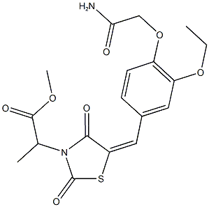 methyl 2-{5-[4-(2-amino-2-oxoethoxy)-3-ethoxybenzylidene]-2,4-dioxo-1,3-thiazolidin-3-yl}propanoate 구조식 이미지