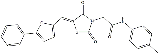 2-{2,4-dioxo-5-[(5-phenyl-2-furyl)methylene]-1,3-thiazolidin-3-yl}-N-(4-methylphenyl)acetamide 구조식 이미지