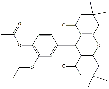 2-ethoxy-4-(3,3,6,6-tetramethyl-1,8-dioxo-2,3,4,5,6,7,8,9-octahydro-1H-xanthen-9-yl)phenyl acetate 구조식 이미지