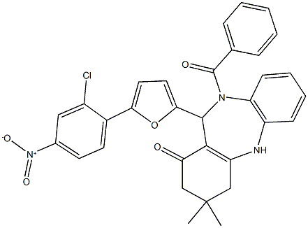 10-benzoyl-11-(5-{2-chloro-4-nitrophenyl}-2-furyl)-3,3-dimethyl-2,3,4,5,10,11-hexahydro-1H-dibenzo[b,e][1,4]diazepin-1-one 구조식 이미지