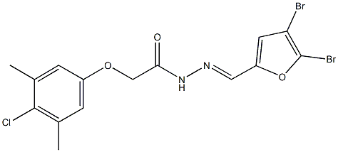 2-(4-chloro-3,5-dimethylphenoxy)-N'-[(4,5-dibromo-2-furyl)methylene]acetohydrazide Structure