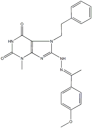 8-{2-[1-(4-methoxyphenyl)ethylidene]hydrazino}-3-methyl-7-(2-phenylethyl)-3,7-dihydro-1H-purine-2,6-dione 구조식 이미지
