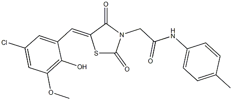 2-[5-(5-chloro-2-hydroxy-3-methoxybenzylidene)-2,4-dioxo-1,3-thiazolidin-3-yl]-N-(4-methylphenyl)acetamide 구조식 이미지