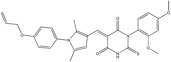 5-({1-[4-(allyloxy)phenyl]-2,5-dimethyl-1H-pyrrol-3-yl}methylene)-1-(2,4-dimethoxyphenyl)-2-thioxodihydro-4,6(1H,5H)-pyrimidinedione 구조식 이미지