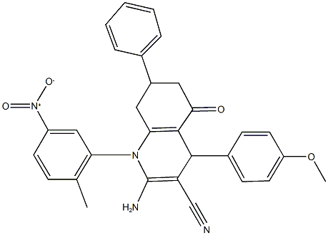 2-amino-1-{5-nitro-2-methylphenyl}-4-(4-methoxyphenyl)-5-oxo-7-phenyl-1,4,5,6,7,8-hexahydroquinoline-3-carbonitrile 구조식 이미지