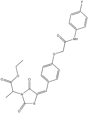ethyl 2-(5-{4-[2-(4-fluoroanilino)-2-oxoethoxy]benzylidene}-2,4-dioxo-1,3-thiazolidin-3-yl)propanoate Structure
