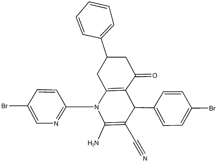 2-amino-4-(4-bromophenyl)-1-(5-bromopyridin-2-yl)-5-oxo-7-phenyl-1,4,5,6,7,8-hexahydroquinoline-3-carbonitrile Structure