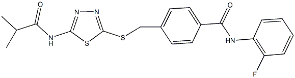 N-(2-fluorophenyl)-4-({[5-(isobutyrylamino)-1,3,4-thiadiazol-2-yl]sulfanyl}methyl)benzamide 구조식 이미지