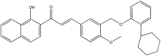 3-{3-[(2-cyclohexylphenoxy)methyl]-4-methoxyphenyl}-1-(1-hydroxy-2-naphthyl)-2-propen-1-one 구조식 이미지