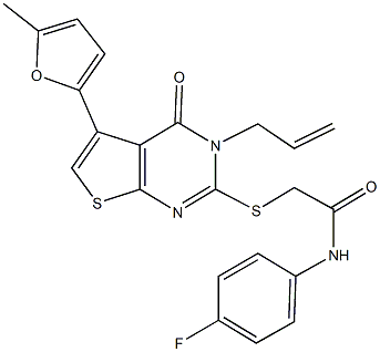 2-{[3-allyl-5-(5-methyl-2-furyl)-4-oxo-3,4-dihydrothieno[2,3-d]pyrimidin-2-yl]sulfanyl}-N-(4-fluorophenyl)acetamide Structure