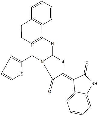 10-(2-oxo-1,2-dihydro-3H-indol-3-ylidene)-7-(2-thienyl)-5,7-dihydro-6H-benzo[h][1,3]thiazolo[2,3-b]quinazolin-9(10H)-one 구조식 이미지