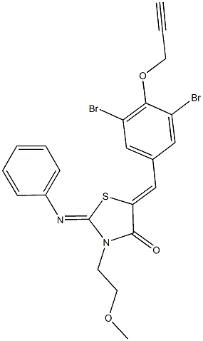 5-[3,5-dibromo-4-(2-propynyloxy)benzylidene]-3-(2-methoxyethyl)-2-(phenylimino)-1,3-thiazolidin-4-one Structure