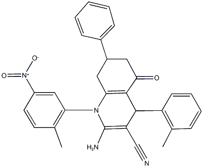 2-amino-1-{5-nitro-2-methylphenyl}-4-(2-methylphenyl)-5-oxo-7-phenyl-1,4,5,6,7,8-hexahydroquinoline-3-carbonitrile Structure