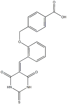 4-({2-[(4,6-dioxo-2-thioxotetrahydro-5(2H)-pyrimidinylidene)methyl]phenoxy}methyl)benzoic acid 구조식 이미지