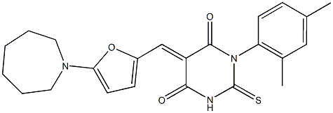 5-{[5-(1-azepanyl)-2-furyl]methylene}-1-(2,4-dimethylphenyl)-2-thioxodihydro-4,6(1H,5H)-pyrimidinedione Structure