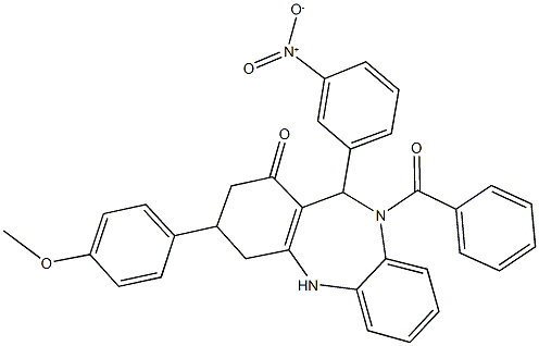 10-benzoyl-11-{3-nitrophenyl}-3-(4-methoxyphenyl)-2,3,4,5,10,11-hexahydro-1H-dibenzo[b,e][1,4]diazepin-1-one Structure