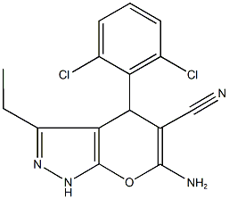 6-amino-4-(2,6-dichlorophenyl)-3-ethyl-1,4-dihydropyrano[2,3-c]pyrazole-5-carbonitrile 구조식 이미지