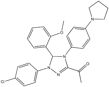 1-{1-(4-chlorophenyl)-5-(2-methoxyphenyl)-4-[4-(1-pyrrolidinyl)phenyl]-4,5-dihydro-1H-1,2,4-triazol-3-yl}ethanone Structure