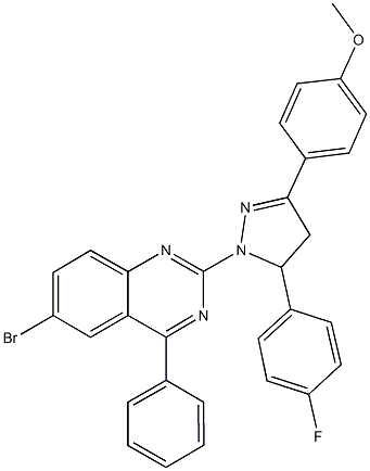 4-[1-(6-bromo-4-phenyl-2-quinazolinyl)-5-(4-fluorophenyl)-4,5-dihydro-1H-pyrazol-3-yl]phenyl methyl ether 구조식 이미지
