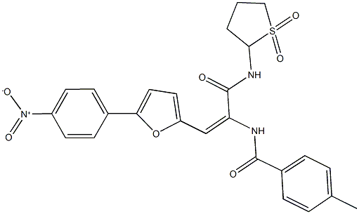 N-[1-{[(1,1-dioxidotetrahydrothien-2-yl)amino]carbonyl}-2-(5-{4-nitrophenyl}-2-furyl)vinyl]-4-methylbenzamide 구조식 이미지