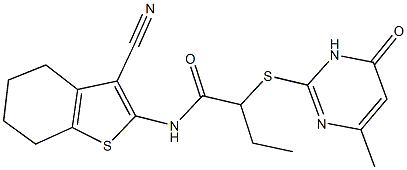 N-(3-cyano-4,5,6,7-tetrahydro-1-benzothien-2-yl)-2-[(4-methyl-6-oxo-1,6-dihydro-2-pyrimidinyl)sulfanyl]butanamide 구조식 이미지