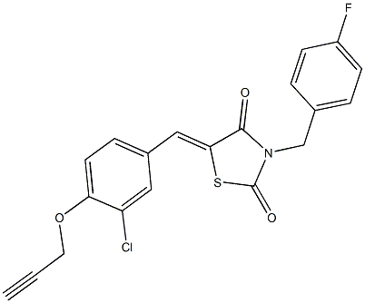 5-[3-chloro-4-(2-propynyloxy)benzylidene]-3-(4-fluorobenzyl)-1,3-thiazolidine-2,4-dione Structure