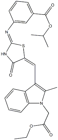 isopropyl 3-[(5-{[1-(2-ethoxy-2-oxoethyl)-2-methyl-1H-indol-3-yl]methylene}-4-oxo-1,3-thiazolidin-2-ylidene)amino]benzoate Structure