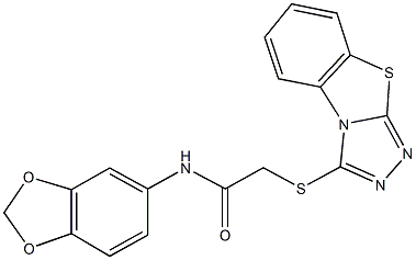 N-(1,3-benzodioxol-5-yl)-2-([1,2,4]triazolo[3,4-b][1,3]benzothiazol-3-ylsulfanyl)acetamide 구조식 이미지