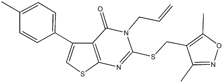 3-allyl-2-{[(3,5-dimethyl-4-isoxazolyl)methyl]sulfanyl}-5-(4-methylphenyl)thieno[2,3-d]pyrimidin-4(3H)-one 구조식 이미지