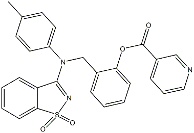 2-{[(1,1-dioxido-1,2-benzisothiazol-3-yl)-4-methylanilino]methyl}phenyl nicotinate 구조식 이미지