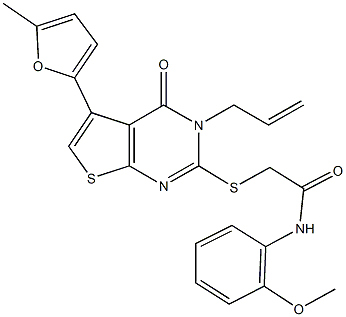 2-{[3-allyl-5-(5-methyl-2-furyl)-4-oxo-3,4-dihydrothieno[2,3-d]pyrimidin-2-yl]sulfanyl}-N-(2-methoxyphenyl)acetamide 구조식 이미지