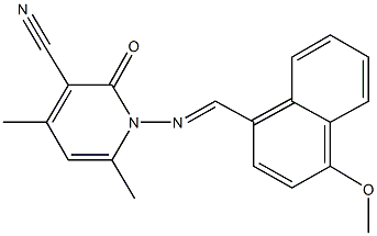 1-{[(4-methoxy-1-naphthyl)methylene]amino}-4,6-dimethyl-2-oxo-1,2-dihydropyridine-3-carbonitrile 구조식 이미지