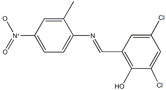 2,4-dichloro-6-[({4-nitro-2-methylphenyl}imino)methyl]phenol Structure