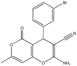 2-amino-4-(3-bromophenyl)-7-methyl-5-oxo-4H,5H-pyrano[4,3-b]pyran-3-carbonitrile 구조식 이미지