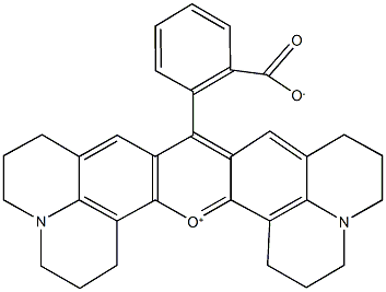 2-(1H,2H,3H,5H,6H,7H,11H,12H,13H,15H,16H,17H-pyrido[3,2,1-ij]quinolizino[1',9':6,7,8]chromeno[2,3-f]quinolin-18-ium-9-yl)benzoate Structure