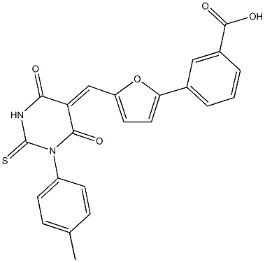 3-{5-[(1-(4-methylphenyl)-4,6-dioxo-2-thioxotetrahydro-5(2H)-pyrimidinylidene)methyl]-2-furyl}benzoic acid Structure