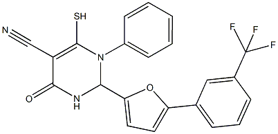 6-mercapto-4-oxo-1-phenyl-2-{5-[3-(trifluoromethyl)phenyl]-2-furyl}-1,2,3,4-tetrahydro-5-pyrimidinecarbonitrile Structure