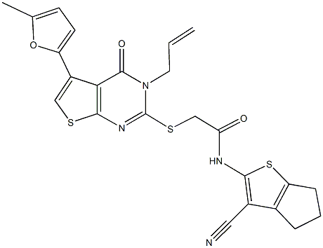 2-{[3-allyl-5-(5-methyl-2-furyl)-4-oxo-3,4-dihydrothieno[2,3-d]pyrimidin-2-yl]sulfanyl}-N-(3-cyano-5,6-dihydro-4H-cyclopenta[b]thien-2-yl)acetamide Structure