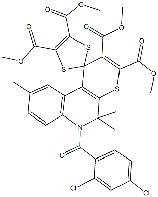 tetramethyl 6-(2,4-dichlorobenzoyl)-5,5,9-trimethyl-5,6-dihydrospiro(1H-thiopyrano[2,3-c]quinoline-1,2'-[1,3]-dithiole)-2,3,4',5'-tetracarboxylate Structure