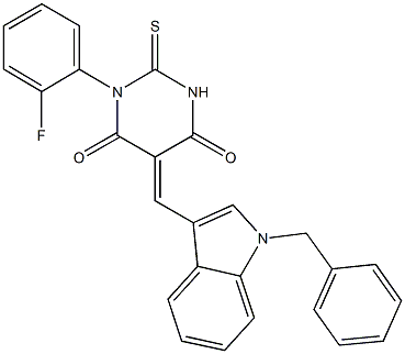 5-[(1-benzyl-1H-indol-3-yl)methylene]-1-(2-fluorophenyl)-2-thioxodihydro-4,6(1H,5H)-pyrimidinedione Structure