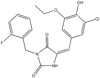 5-(3-chloro-5-ethoxy-4-hydroxybenzylidene)-3-(2-fluorobenzyl)-2,4-imidazolidinedione Structure
