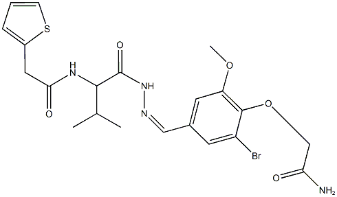 2-[2-bromo-6-methoxy-4-(2-{3-methyl-2-[(thien-2-ylacetyl)amino]butanoyl}carbohydrazonoyl)phenoxy]acetamide Structure