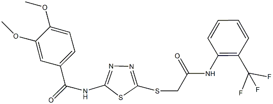 3,4-dimethoxy-N-[5-({2-oxo-2-[2-(trifluoromethyl)anilino]ethyl}sulfanyl)-1,3,4-thiadiazol-2-yl]benzamide 구조식 이미지