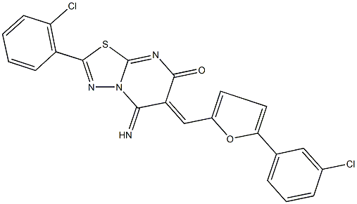 2-(2-chlorophenyl)-6-{[5-(3-chlorophenyl)-2-furyl]methylene}-5-imino-5,6-dihydro-7H-[1,3,4]thiadiazolo[3,2-a]pyrimidin-7-one Structure