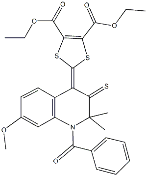 diethyl 2-(1-benzoyl-7-methoxy-2,2-dimethyl-3-thioxo-2,3-dihydro-4(1H)-quinolinylidene)-1,3-dithiole-4,5-dicarboxylate 구조식 이미지